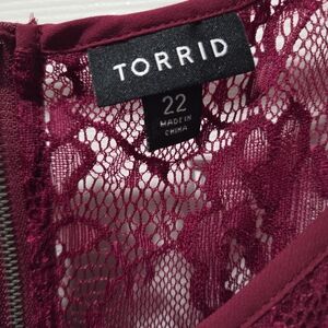 torrid Lace Overlay Long Formal Dress in Deep Berry